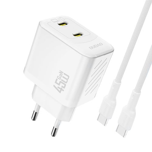 Univerzalni punjač Dudao 45W 2x USB C + USB C kabel 1m bijeli, TZCCSUP-L01