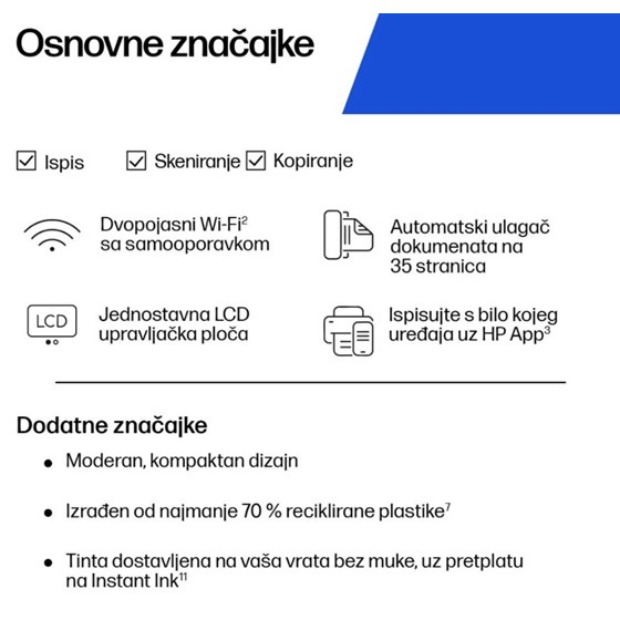 Multifunkcijski pisač HP DeskJet 4310 AiO Instant Ink, 1200 x 1200 dpi, 8.5 str/min, USB, WiFi, A24HPB