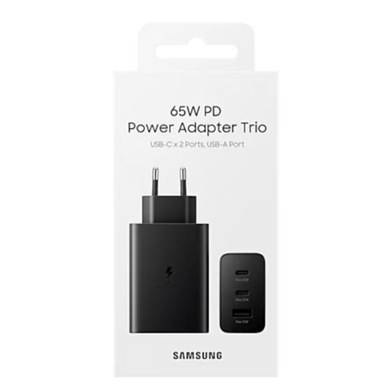Punjač Samsung T6530 Trio 65W, 25W i 15W Fast Charge 2x USB-C i USB-A crni bez kabela EP-T6530NBEGEU