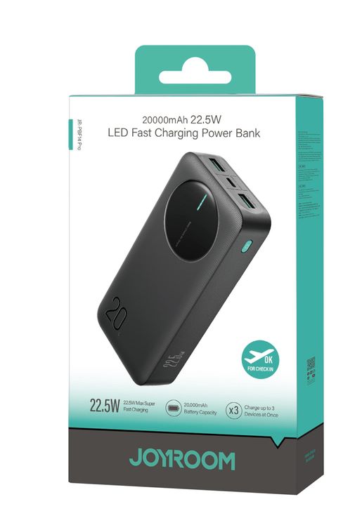 Powerbank 20000mAh 22.5W Joyroom JR-PBF14 Pro Digital Display 2x USB A 1x USB C, crni