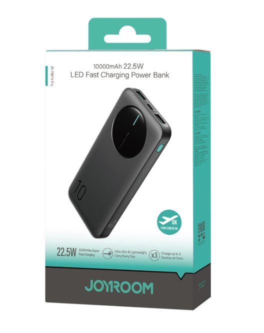 Powerbank 10000mAh 22.5W Joyroom JR-PBF12 Pro Digital Display 2x USB-A 1x USB-C, crni