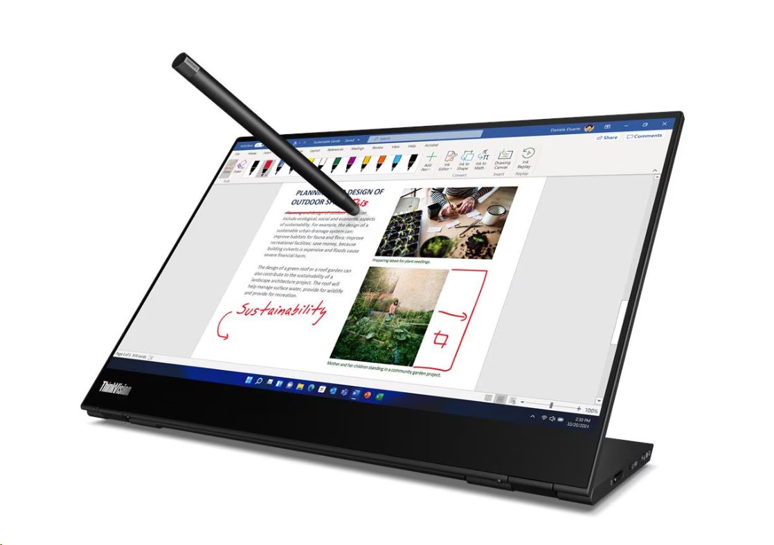 Monitor Lenovo ThinkVision M14t Gen 2, 63FDUAT6WL, 14'' 2.2K IPS Touch, Tilt, Pivot, USB-C, + Digital Pen (Passive), 36mj
