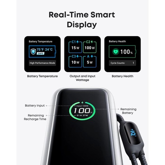 Anker Powerbank 25.000 mAh s ugrađenim USB-C kabelom, 165W, crni