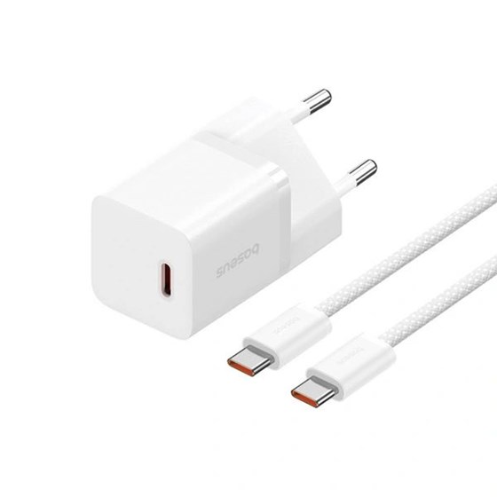 Univerzalni punjač za smartphone/tablet Baseus 30W GaN5 + USB C kabel 1m, bijeli