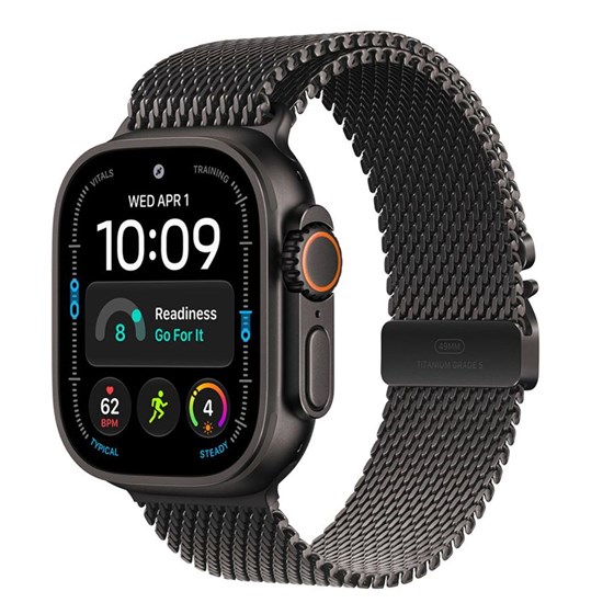 Apple Watch Ultra 4 Cellular 49mm Black Titanium Case with Black Titanium Milanese Loop - L