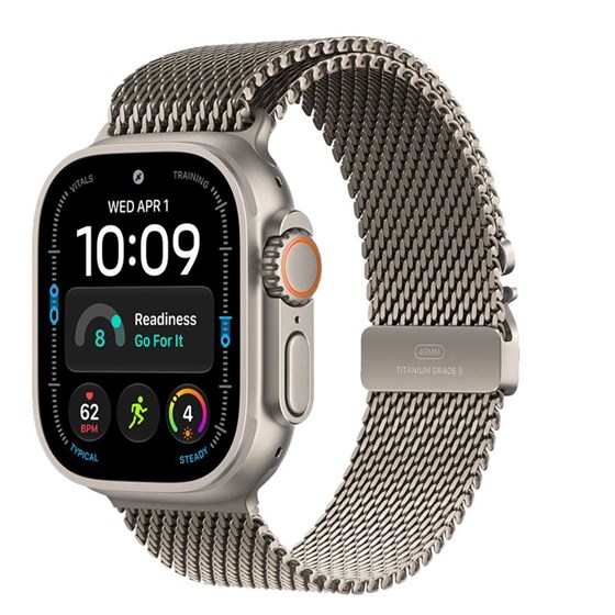 Apple Watch Ultra 4 Cellular 49mm Natural Titanium Case with Natural Titanium Milanese Loop - S