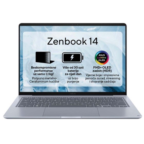 ASUS Zenbook 14 UX3480QA-U1102W, 90NB19K1-M00A60, 14" WUXGA OLED, Snapdragon X X1E 26 100, 16GB LPDDR5X, 256GB M.2 NVMe SSD, W11H, Qualcomm Adreno GPU
