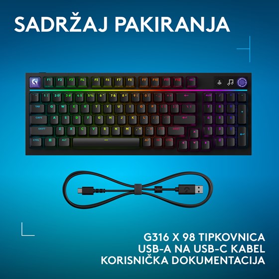 Tipkovnica Logitech G316 X 98 Crna
