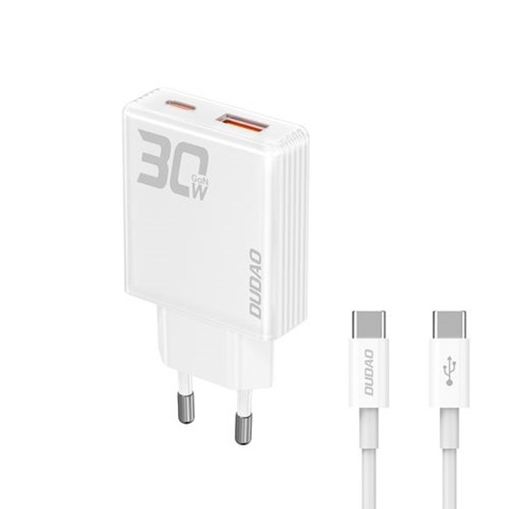Univerzalni punjač Dudao A30EUT GaN 30W USB A/USB C port + USB C kabel, bijeli