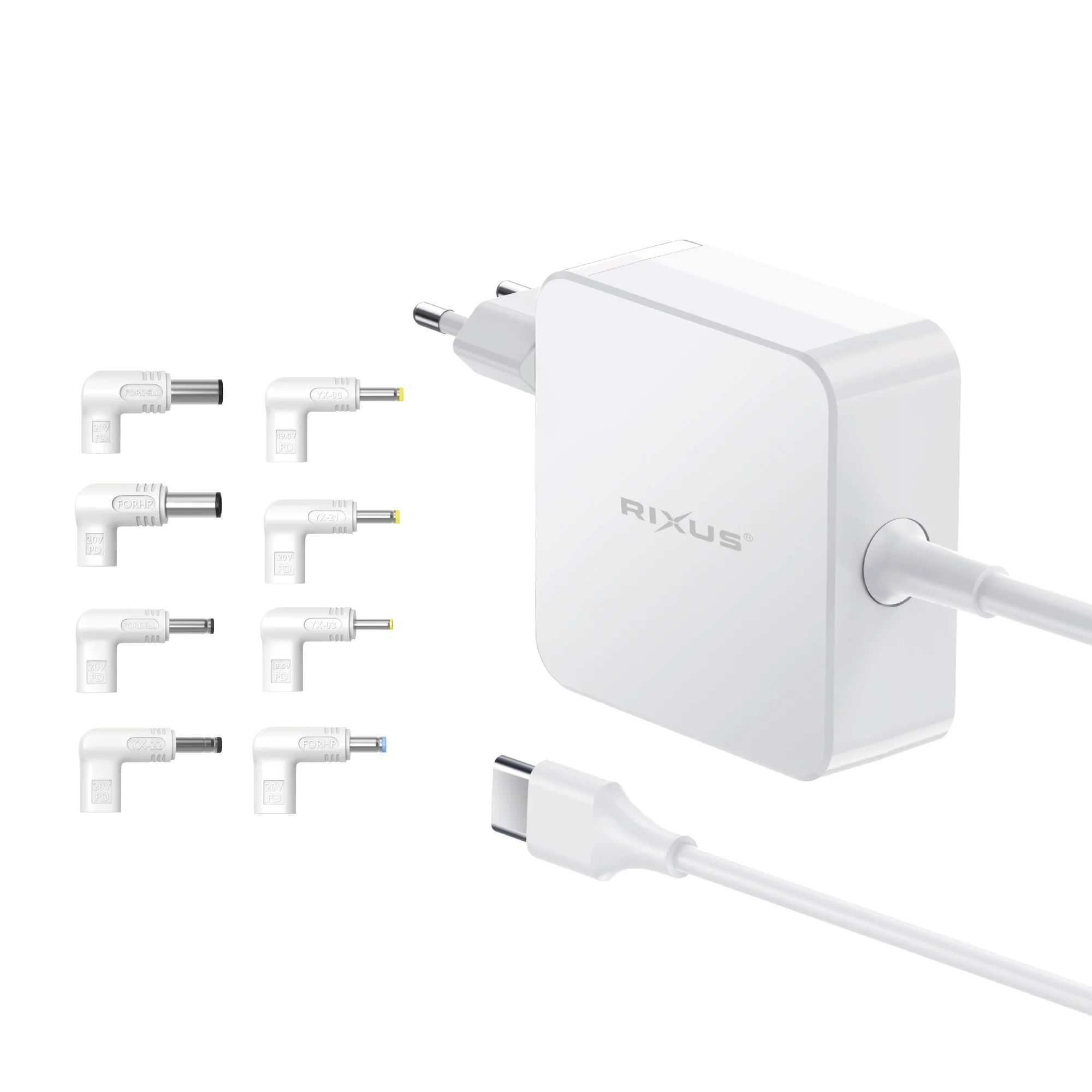 Univerzalni punjač za laptope USB C 100W Rixus RXLC93 sa 8 konektora (HP, DELL, Lenovo, Acer, Asus)