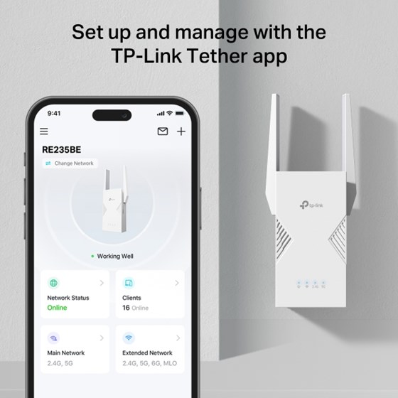 TP-Link RE235BE, BE3600 Dual-Band Wi-Fi 7 Range extender 