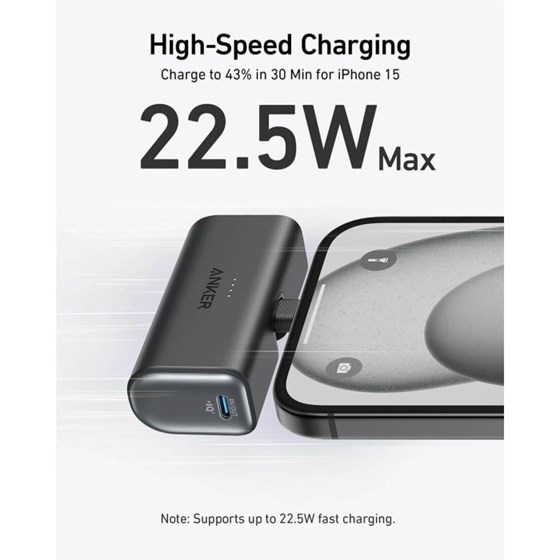 Anker Powerbank Nano 5.000mAh, 22.5W, Built-In USB-C, crni