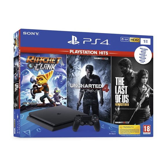 Sony Playstation 4 1TB Slim + Uncharted 4/The Last of Us/Ratchet&Clank Hits P/N: 9731412