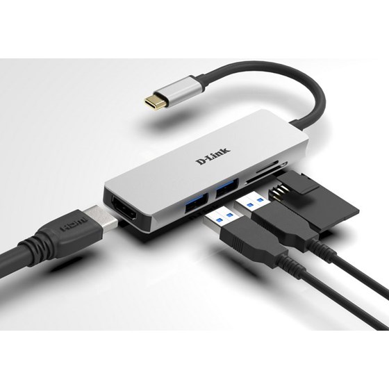 D-Link HUB USB-C 5-u-1, 1x HDMI, 2×USB3.0, Dual-Slot Card Reader P/N: DUB-M530