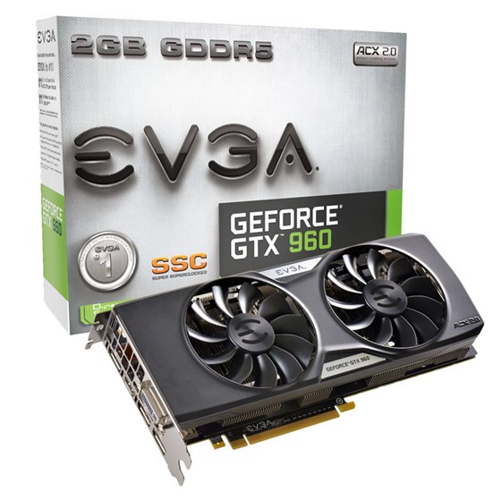 Grafička kartica VGA EVGA nVidia GeForce GTX960 SSC 2GB GDDR5 ACX 2.0+ 3x DisplayPort DVI-I HDMI P/N: 02G-P4-2966-KR