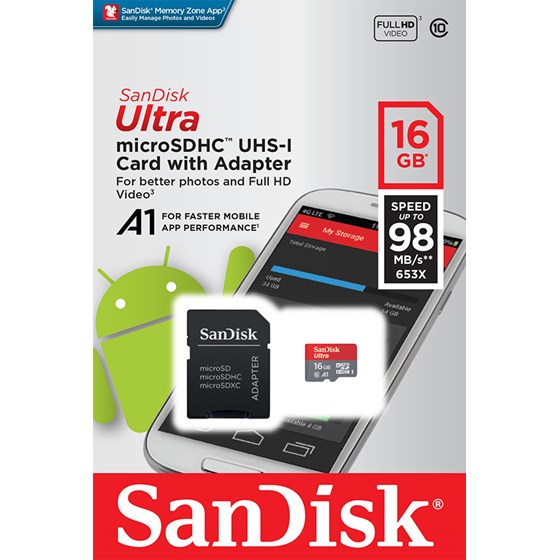 Memorija microSDXC 16GB SanDisk Ultra + adapter P/N: SDSQUAR-016G-GN6MA 