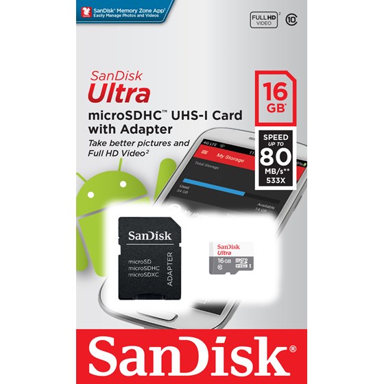 Memorija microSDXC 16GB SanDisk Ultra Android + adapter P/N: SDSQUNS-016G-GN3MA