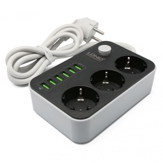 Strujna zaštitna letva LDNIO 3x Schuko, 6x USB sa prekidačem 1.6m crna P/N: SE3631