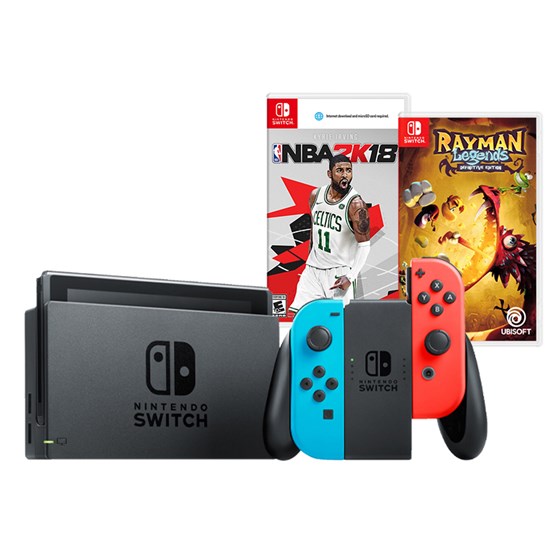 Nintendo Switch Console - Red & Blue Joy-Con + NBA 2K18 + Rayman Legends Definitive Edition P/N: NSRBCNBA2K18RAYLEDESW