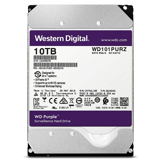 HDD 10TB Western Digital Purple 3.5" SATA 3 7200rpm 256MB P/N: WD101PURZ
