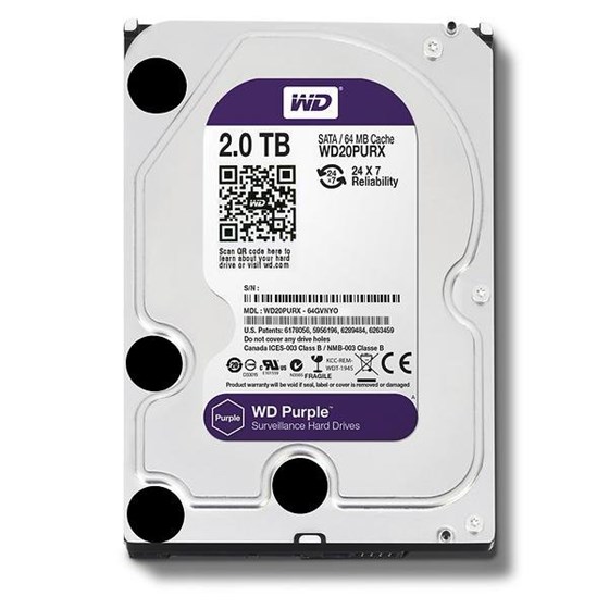 HDD 2TB Western Digital Purple 3.5" SATA 3 5400rpm 64MB P/N: WD20PURZ