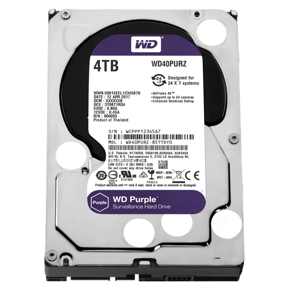 HDD 4TB Western Digital Purple 3.5" SATA 3 5400rpm 64MB P/N: WD40PURZ