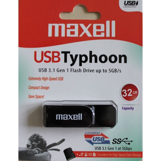 Memorija USB 3.1 Stick 32GB Maxell Typhoon 3.1 crni P/N: max-usb-typh