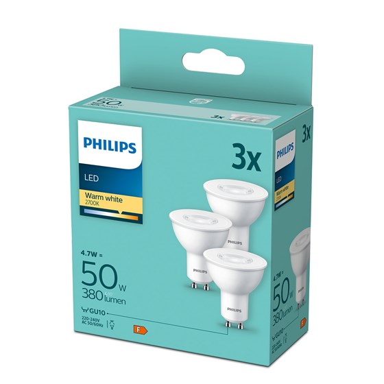 Philips LED žarulja, GU10, topla, 4.7W, 3 kom.