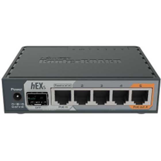 MikroTik hEX S, Router, 256MB RAM, 5×G-LAN, SFP, USB, microSD, PoE-out-port #5, RouterOS L4 (RB760iGS)