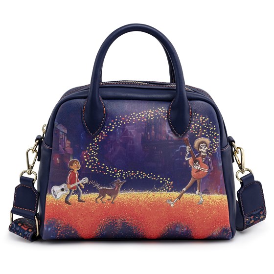 LOUNGEFLY PIXAR COCO MARIGOLD BRIDGE GUITAR STRAP CROSS BODY BAG