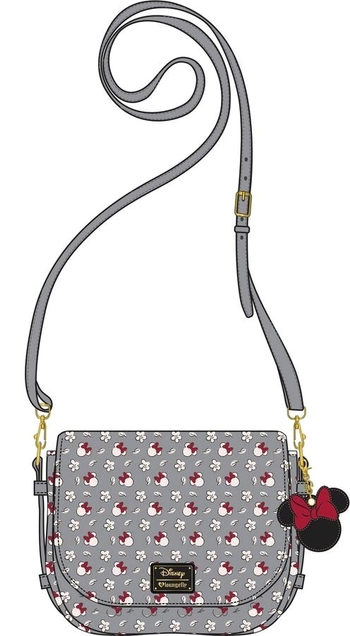 LOUNGEFLY DISNEY MINNIE SM GREY AOP XBODY BAG