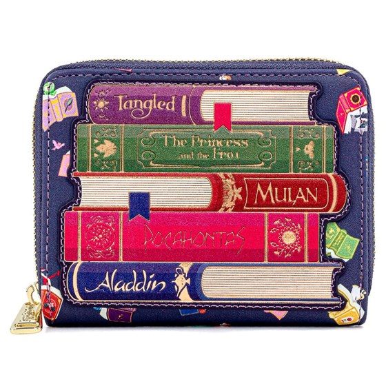 LOUNGEFLY DISNEY PRINCESS BOOKS AOP FAUX LEATHER ZIP AROUND