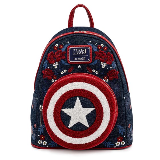 LOUNGEFLY MARVEL CAPTAIN AMERICA 80TH ANNIVERSARY FLORAL SHEILD MINI BACKPACK