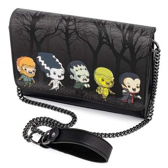 LOUNGEFLY UNIVERSAL MONSTERS CHIBI LINE CHAIN STRAP CROSS BODY BAG