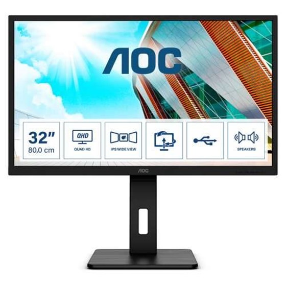 Monitor AOC Q32P2, Q32P2, 31.5" QHD IPS, 75Hz, 4ms, 2x HDMI, DP, Audio, 4x USB