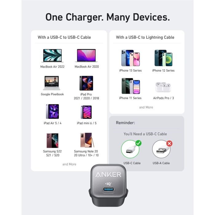 Anker Nano 3 (511) USB-C punjač 30W, bijeli